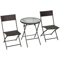 Outsunny Bistroset Balkonset Garnitur Polyrattan 3 tlg. Klappbar Garten Braun(m-10)