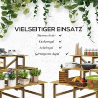 Outsunny Pflanzentreppe, Blumentreppe, Blumenregal, Pflanzregal, Blumenständer, 3 Stufen, Tannenholz, 120 x 80 x 78cm(m-4)