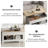 HOMCOM Mesa de Centro Elevable con Encimera Elevable y Espacio Oculto de Almacenaje 105x50x49 cm Blanco y Natural(m-5)