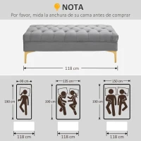HOMCOM Taburete Pie de Cama Banco de Dormitorio con Asiento Acolchado y Patas Metálicas para Entrada Pasillo 118x45x42 cm Gris(m-7)