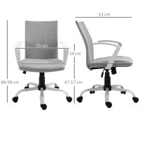 Vinsetto Office Chair Linen Swivel Computer Desk Chair Home Study Task Chair with Wheels, Arm, Adjustable Height, Light Grey(m-3)