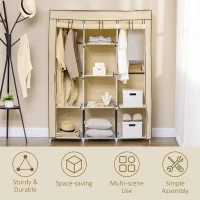 HOMCOM Fabric Wardrobe, with Rails and Shelves - Beige(m-6)