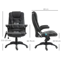 HOMCOM Fauteuil de bureau massant et chauffant électrique fauteuil bureau ergonomique revêtement synthétique noir(m-3)