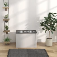 PawHut Futterstation Erhöhte Fressnäpfe 1 Stauraum 2 Edelstahl-Futternäpfe, 60 x 30 x 42cm, Weiß + Grau(m-8)