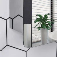 kleankin Armario de Baño con Espejo Mueble Auxiliar de Pared con Puerta Corredera y 3 Estantes 46x12x66 cm Plata(m-7)