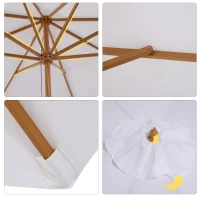 Outsunny Parasol de jardin extérieur parasol droit double toit en bois polyester haute densité protection solaire Ø 3 x 2,5 m blanc(m-9)