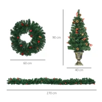 HOMCOM Lot de 4 pièces décoration de Noël Lumineuse 1 Couronne + 1 Guirlande + 2 sapins de noël(m-3)