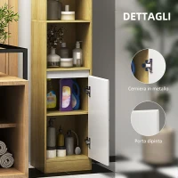 HOMCOM Mobile Colonna Bagno Salvaspazio in Legno con 2 Armadietti e Ripiani, 30x24x170 cm, Rovere e Bianco(m-5)