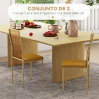 HOMCOM Juego de 2 Sillas de Comedor con Respaldo de Ratán PE Asiento Tapizado de Cuero PU y Patas de Acero 40x50x97 cm Ocre(m-4)