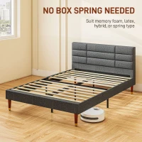 HOMCOM Upholstered Double Bed Frame 136W x 196D x 87Hcm with Slats - Grey(m-7)