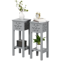 HOMCOM Set of Two Elegant Floral Cut-Out Side Tables - Grey(m-11)