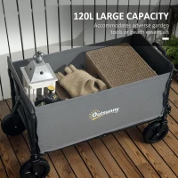 Outsunny 120L Festival Trolley on Wheels, Folding & Compact Camping Trolley Cart with Adjustable Handle for Garden, Beach, Fishing, Grey(m-4)