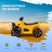 HOMCOM Quad Elettrico per Bambini ATV 6V con Fari e Clacson, Velocità 3km/h, Età 18-36 Mesi, 65x40x43cm, Nero Giallo(m-4)