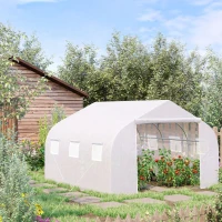 Outsunny Walk-In Polytunnel Greenhouse Warm House Garden Tunnel Shelter Plant Shed with Door and Windows, Galvanised Steel Frame, 4.5 x 3 x 2m, White(m-2)