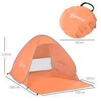 Outsunny Abri de plage tente de plage pliable pop-up automatique instantané protection UV fenêtre arrière grand tapis de sol orange(m-3)