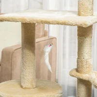 PawHut Kratzbaum 134,2 cm Katzenturm mit Höhle, 2 Spielzeuge Sisalstämme, große Plattform, Treppe, mehrstöckiger Katzenkratzbaum, Kletterbaum, für mittelgroße Katzen, Beige+Weiß(m-8)