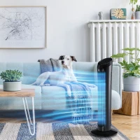 HOMCOM Standventilator 45 W Turmventilator Ventilator leise 3 Belüftungsstufen, 70° Oszillation, ABS, Schwarz, Ø27 x H75 cm(m-7)