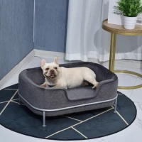 PawHut Hundesofa mit Rückenlehne Haustiersofa mit Metallbeinen Hundebett Weichem Bezug Katzensofa Metall Grau+Silber 63,5 x 43 x 24,5 cm(m-2)