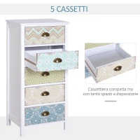 HOMCOM Cassettiera Mobiletto Vintage con 5 Cassetti Stile Shabby Bagno, Ingresso, Camera 46 × 34 × 97.5cm Bianco(m-4)