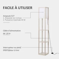 HOMCOM Lampadaire étagère 26L x 26l x 160H cm 3 étagères 4 Niveaux MDF Gris clair(m-5)