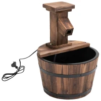 Outsunny Gartenbrunnen Zierbrunnen Springbrunnen Fassbrunnen Wasserfall Holzeimer Tannenholz + Metall Dunkelbraun Ø27 x 37 cm(m-1)