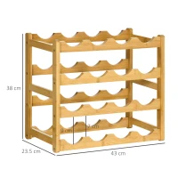 HOMCOM Scaffale Portabottiglie Vino a 4 Livelli per 16 Bottiglie in Legno di Bambù, 43x23.5x38cm(m-3)