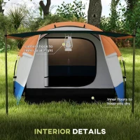 Outsunny Camping Tent, Large Tunnel Tent with Bedroom and Living Area, 2000mm Waterproof, Portable with Bag for 2-3 Man, Orange(m-6)