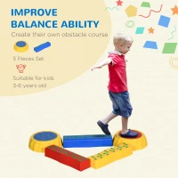 Outsunny Five-Piece Kids Stepping Stones and Balance Bridge w/ Non-Slip Surface & Bottom. for Toddlers - Multicoloured(m-5)
