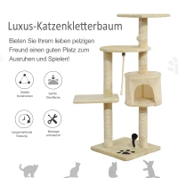 PawHut Katzenbaum, Kratzbaum mit Sisalsäulen, Katzenkratzbaum, Katzen Kletterbaum mit Höhle, Spielbälle, Beige, 75L x 40B x 112H cm(m-5)