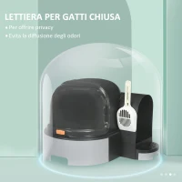PawHut Lettiera per Gatti Chiusa con Coperchio, Vassoio Estraibile e Paletta, in PP e PC, 52x60x42 cm, Grigio Scuro(m-6)