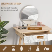 HOMCOM Schminktisch Kosmetiktisch mit Spiegel Frisierkommode Schmuck Schubladen Spanplatte Weiß+Eiche 70 x 39 x119-128 cm(m-5)