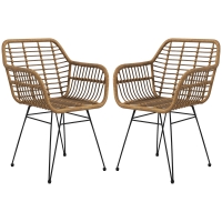 HOMCOM 2-er-Set Stühle im Boho-Stil, Küchenstühle, PE-Rattan, 56 x 60 x 79 cm, Natur + Schwarz