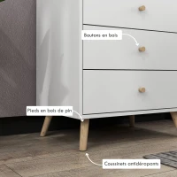 HOMCOM Commode 3 tiroirs Design scandinave Meuble de Rangement Chambre MDF Blanc poignée piètement effilé Bois Massif de pin(m-5)