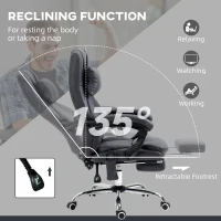 Vinsetto Office Chair with Lumbar Massage, 135° Reclining Computer Chair with Adjustable Headrest, Retractable Footrest, 10cm Double Padded Seat, Microfiber Fabric, Metal Base, Dark Grey(m-6)