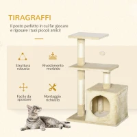 PawHut Tiragraffi per Gatti con Casetta, 2 Piattaforme e Pallina Giocattolo, Albero Tiragraffi in Truciolato, Sisal e Peluche, 50x30x81.5 cm, Beige(m-4)