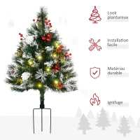 HOMCOM Sapin de Noël artificiel hauteur 75 cm aspect enneigé - lot de 2 sapins LED - 8 modes d'éclairage - 70 branches - décoration incluse - usage extérieur intérieur(m-4)