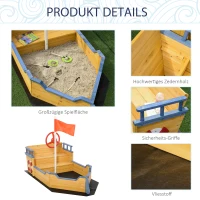 Outsunny Sandkasten Schaufel Sandkasten Sandkasten Schiff aus Tannenholz Segelschiff Piratenschiff Design groß für Kinder 3-6 Jahre Natur(m-7)