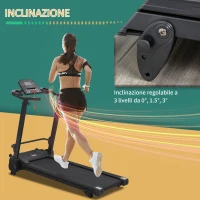 HOMCOM Tapis Roulant Elettrico Pieghevole Salvaspazio, Velocità 14km/h, Monitor LCD 5 Programmi e Presa USB, per Casa e Ufficio, Motore 750W, Nero(m-4)