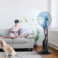 HOMCOM Ventilador Nebulizador 90W de Pie Oscilante y Silencioso con 3 Velocidad y 5 Aspas Ruedas Tanque de 2,8 L Ø44,5x120 cm Negro(m-2)