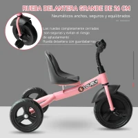 HOMCOM Triciclo para Niños más de 18 meses con Timbre Guardabarros Rueda de Seguridad 79x50,5x58 cm Rosa(m-4)