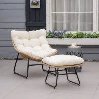 Outsunny Fauteuil chaise de jardin avec repose-pieds en métal époxy et résine tressée aspect rotin avec coussins moelleux - naturel(m-2)