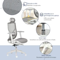 Vinsetto Sedia Ergonomica da Ufficio con Poggiatesta, Inclinazione e Altezza Regolabile, Poltrona Girevole Basculante con Ruote e Schiena in Rete, 67x65x120-128cm, Grigio(m-7)