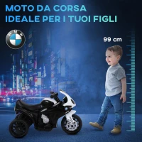 HOMCOM Moto Elettrica per Bambini Max. 20kg con Licenza BMW, Macchina Elettrica con 3 Ruote, Batteria Ricaricabile 6V, Bianco Nera, 66x37x44cm(m-7)