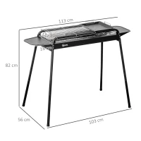 Outsunny Barbecue a Carbonella con Griglia e Piastra in Acciaio con Ripiani Laterali, 113x59x83.5cm, Nero(m-3)