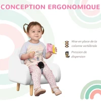 ZONEKIZ Fauteuil pour enfant design scandinave nuage grand confort avec piètement inclinés et tissu 46 x 51 x 55 cm blanc(m-6)