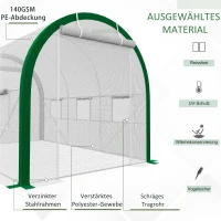 Outsunny Tunnel-Gewächshaus, Treibhaus, Reißverschlusstüren, Netzfenster, Metallrahmen, 3,5 x 2 x 2m, Weiß(m-5)