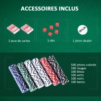 HOMCOM Mallette de Poker Coffret de Poker Complet avec 500 jetons 2 Jeux de Cartes + 5 dés Bouton Dealer 2 clés alu.(m-4)