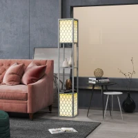 HOMCOM Floor Lamp with Shelves, Dual Light, Modern Tall Standing Lamps, with Pull Chain Switch (Bulb not Included), Light Grey(m-8)
