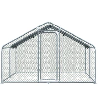 PawHut Jaula de Aves de Metal Galvanizado 3x4x1,95 m con Puerta Cubierta de Tela Oxford Resistente a los Rayos UV Plata(m-8)
