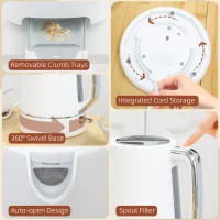 HOMCOM Kettle and Toaster Set, 1.7L 3000W Fast Boil Kettle & 2 Slice Toaster Kitchen Set with 6 Level Browning Controls, Defrost, Reheat, White(m-9)